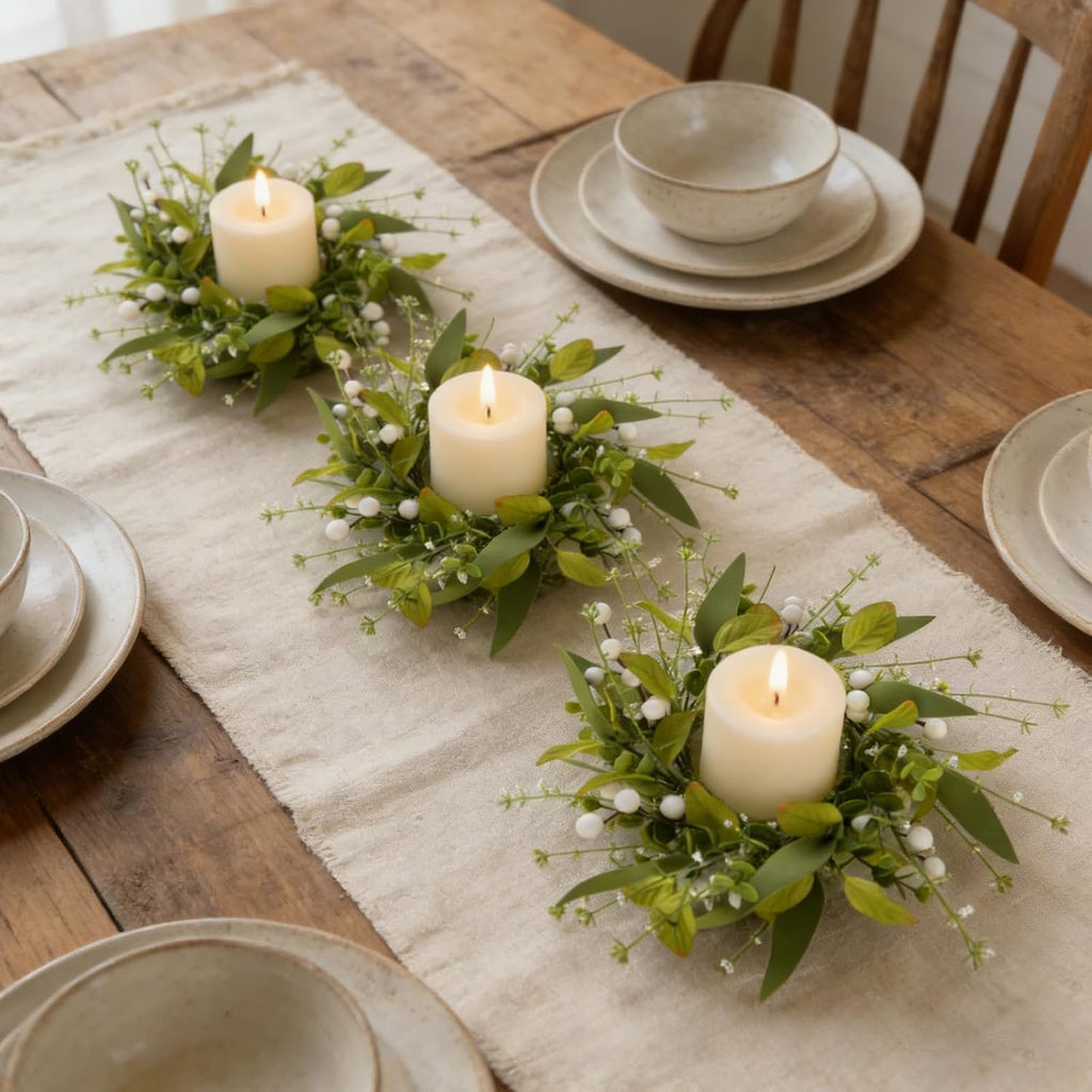 Spring Summer Eucalyptus Kitchen Cabinet Wreaths Small Artificial Green Eucalyptus Leaf Wreath for Front Door - Set of 6