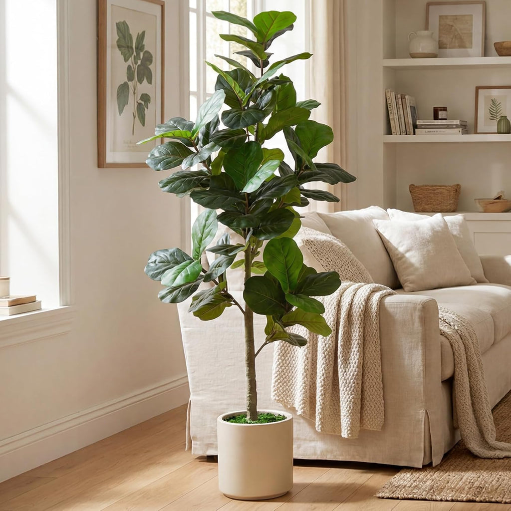 Artificial Fiddle Leaf Fig Tree 6FT Tall Faux Ficus Lyrata Tree with Planter Fig Silk Artificial Floor Plant