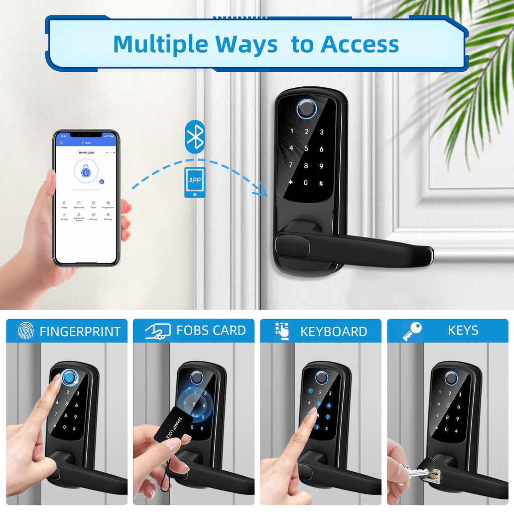 Smart Door Lock with Handle, Keyless Entry Digital Lock for Front/Interior Door, Fingerprint Exterior Locks