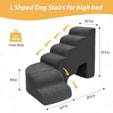 Dog Stairs for High Beds, 6 Steps Soft Foam Pet Stairs for Bed 27-30 inches, L Shaped Dog Steps