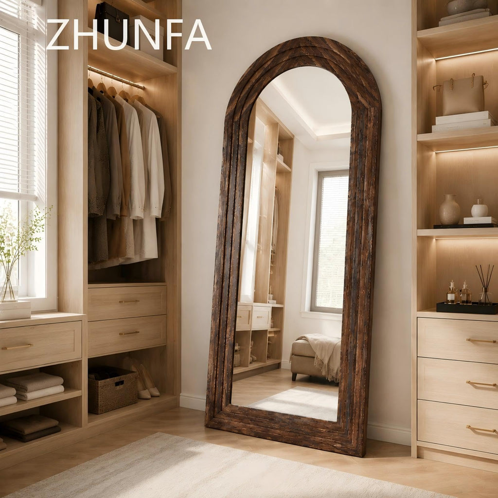 Arched Full Length Mirror with Solid Wood Frame, 65x22, Brown