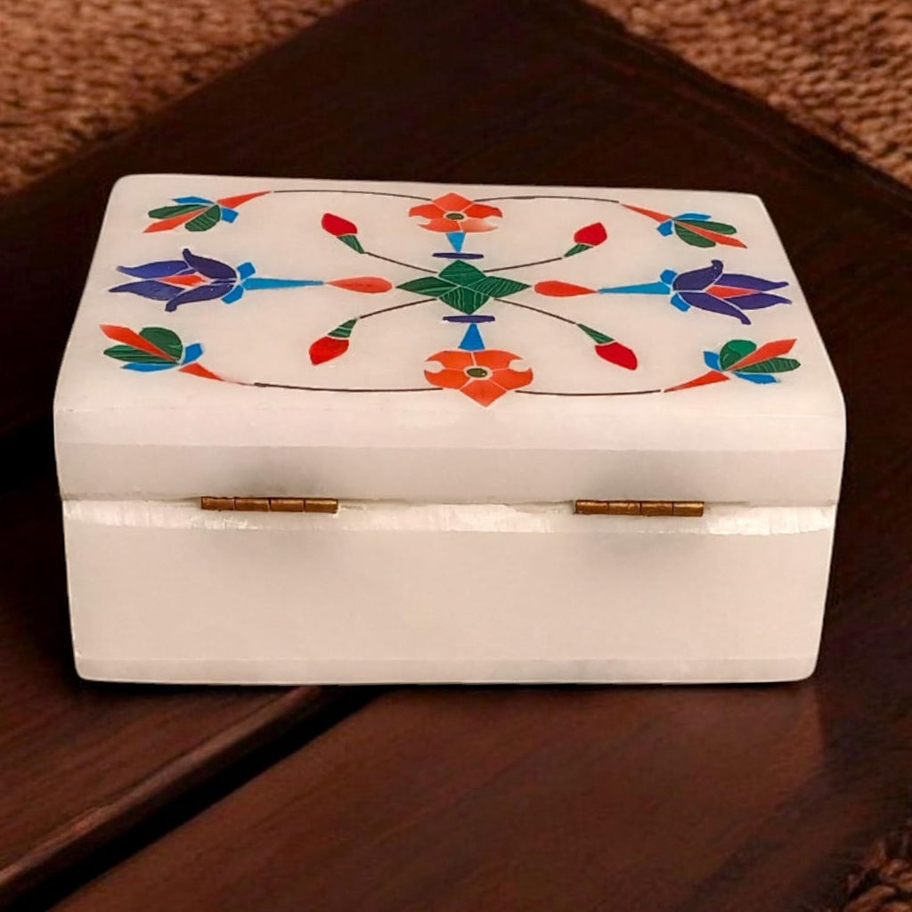 Marble Jewelry Box Organizer - Decorative Trinket Box - Hand carved Floral Design - Keepsake Box | Anniversary