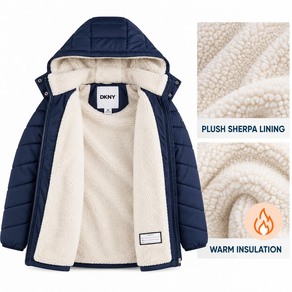 Girls Winter Jacket, Kids Anorak Sherpa Lined Hooded Puffer Coat