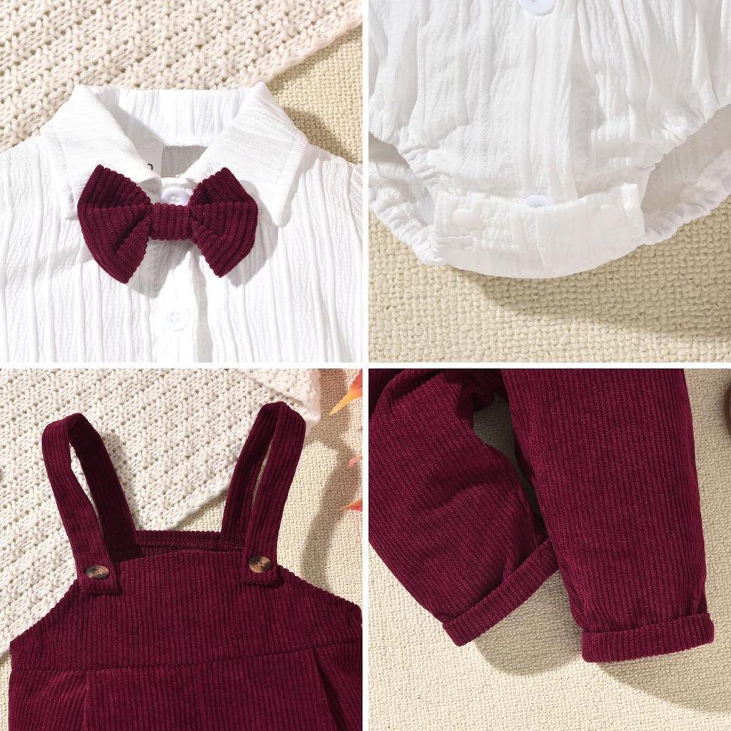 Newborn Baby Boy Outfit Set Long Sleeve Romper 3Pcs Gentleman Suspender Overall Fall Winter Clothes