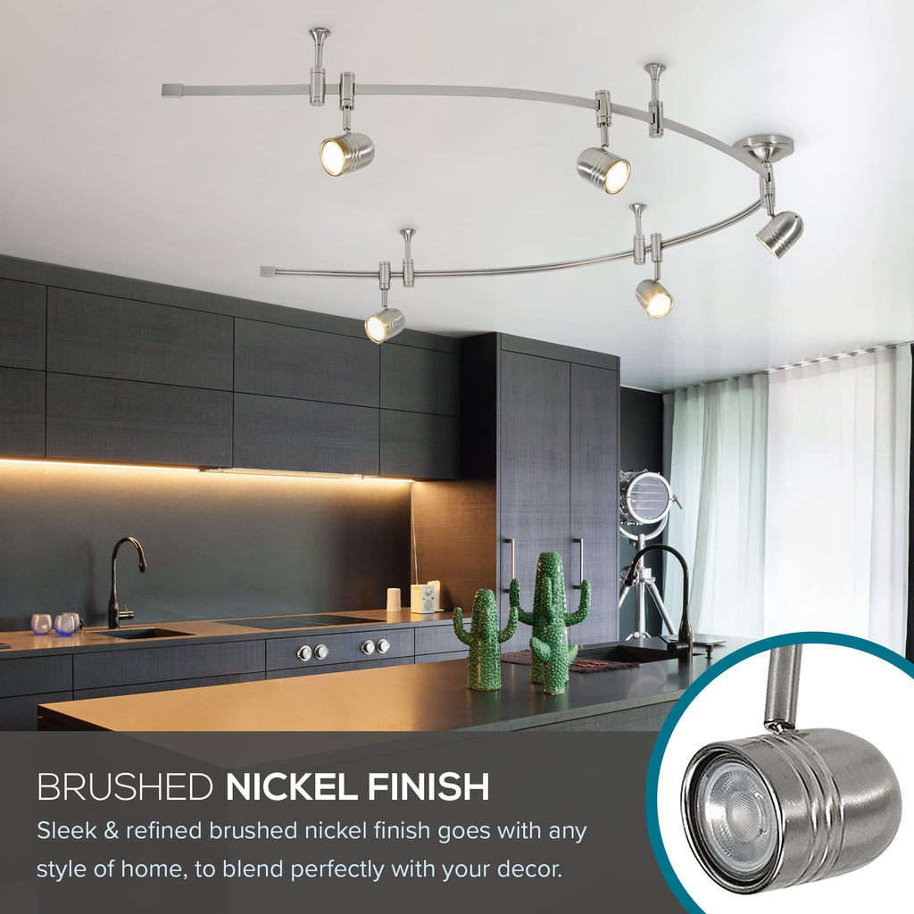 002 Transitional 5-Light Flexible Track Lighting Kit with Metal Shades, LED Bulbs Included, 96", Brushed Nickel