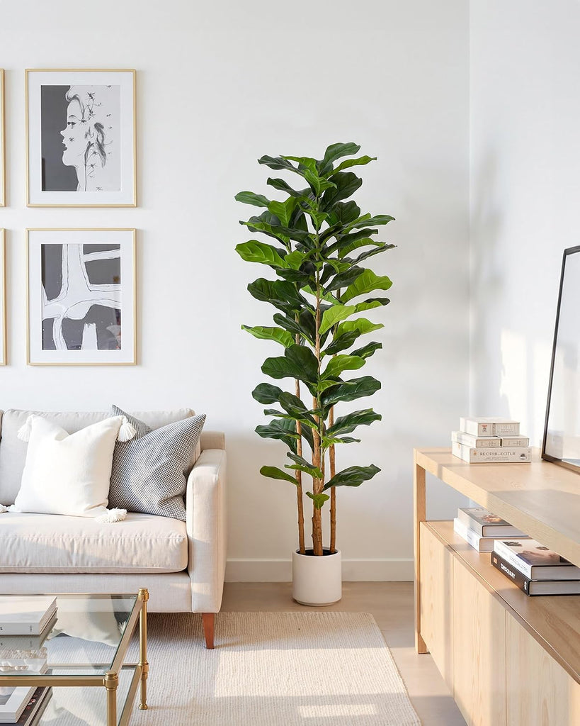 Fiddle Leaf Fig Tree, 6FT Faux Trees Indoor,Tall FakeTree with Decorative planters,Natural Wood Trunk & Realistic