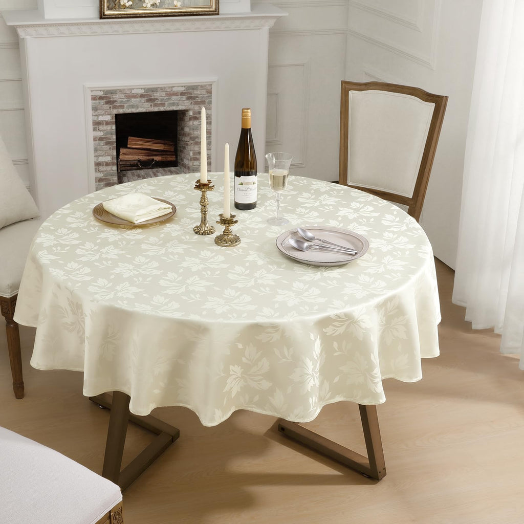 Jacquard Round Tablecloth 70 Inch, Ivory