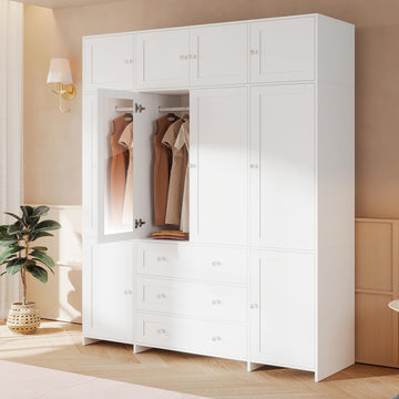 87" H Armoire Wardrobe Closet with Top Cabinets and Mirror