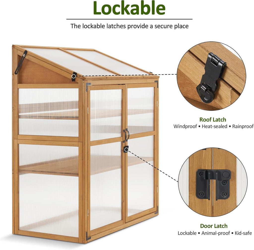 Macrout Cold Frame Greenhouse, Wooden Cabinet with Shelves 1344 (Natural)