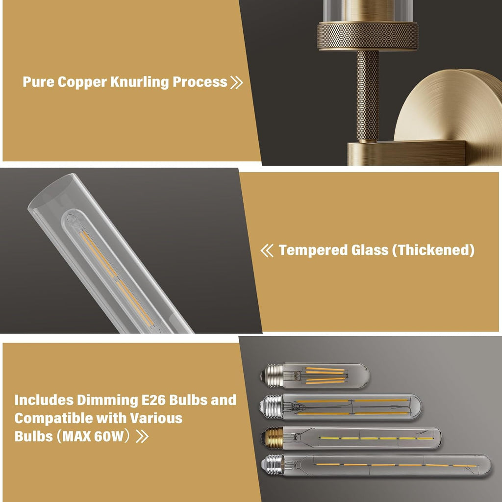 Brass Wall Sconces Set of Two, 19" Knurling Gold sconces Wall Lighting, Bathroom Vanity Light Fixtures, Modern Wall