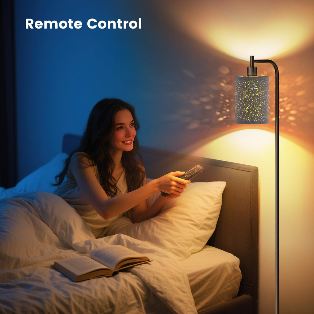 Floor Lamp with Linen Shade, Dimmable Tall Standing Lamp with Remote Control & 3 Color Temperatures, Modern Floor