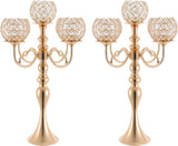 2 Pack Gold Candelabra Centerpiece 5 Arms with Crystal Pendant 21.5 Inch Tall Floor Crystal Chandelier Crystal Beaded