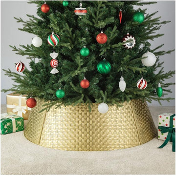 40.5" D Gold Metal Weave Tree Collar, Decorative Tree Stand Cover Tree Ring for Christmas Decor