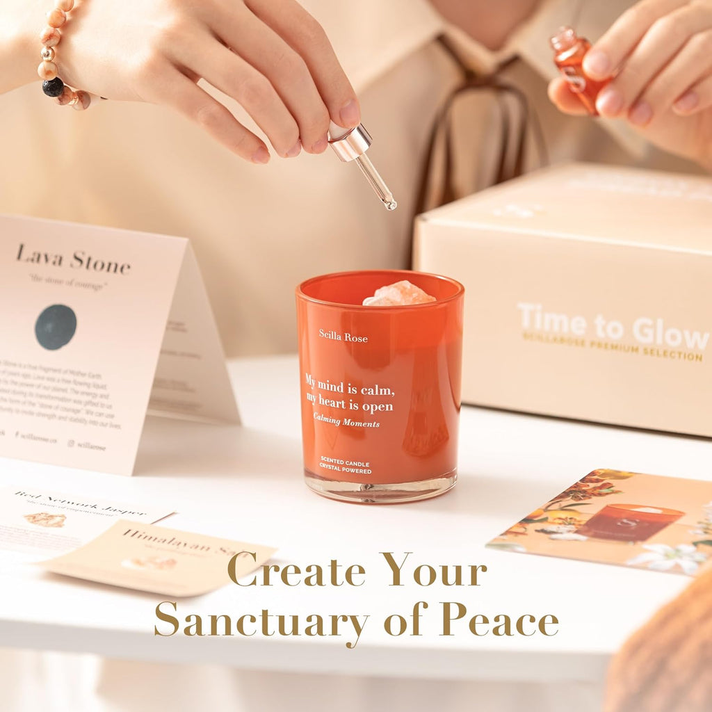 For Mom - Aromatherapy Bracelet & Crystal Candle Set, Luxury Relaxation Pamper Gift Box from Daughter, Son or Husband - Set of 3