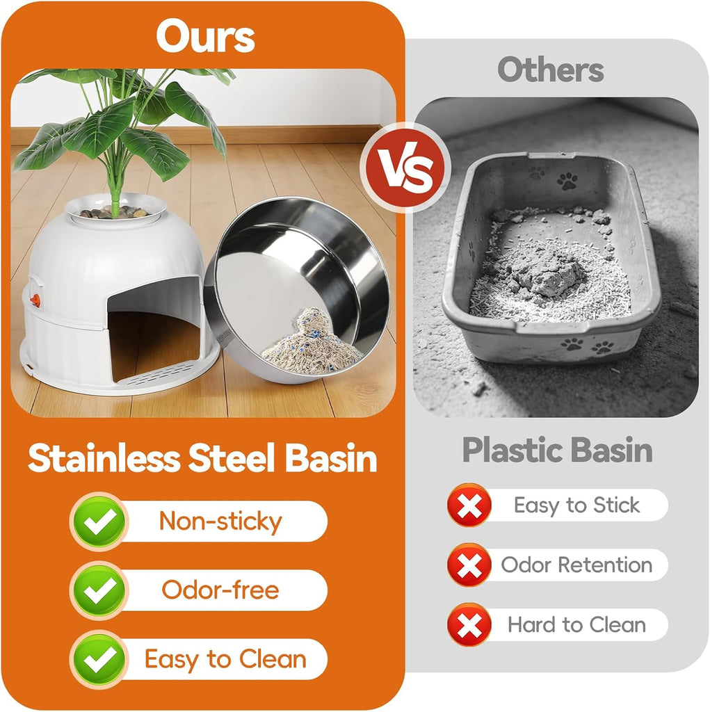 Hidden Plant Litter Box with Scoop, Stainless Steel Litter Box Plant, Beige