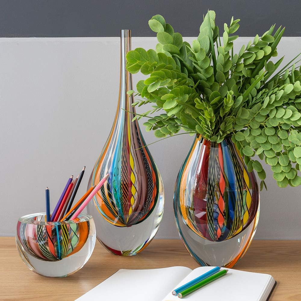 Murano Style Art Glass Drop Vase Hand Blown Colored Boho Effect Home Decor