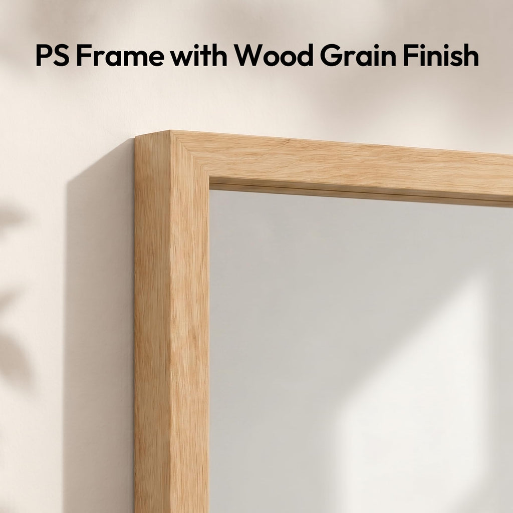 24"x36" Natural Wood Tone Wall Mirror for Over Sink, Lightweight Boho Bathroom Vanity Mirror, Scandi Faux Wood