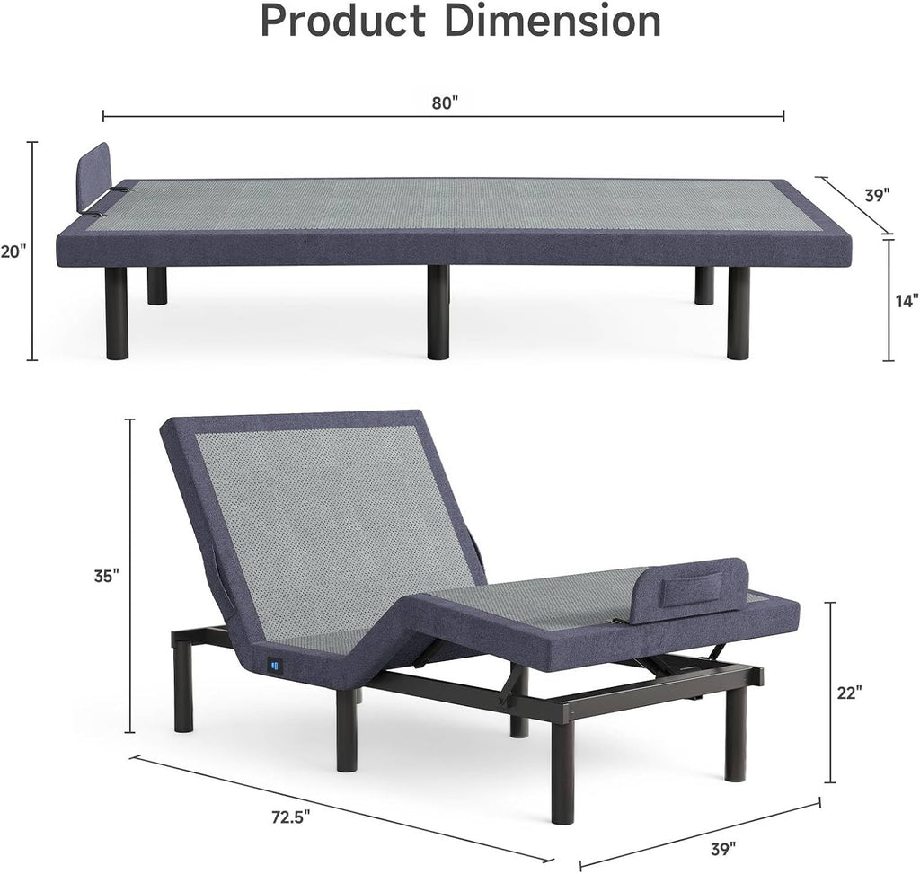 Twin XL Adjustable Bed Frame with Wireless Remote, 3 Massage Modes