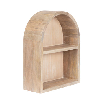 Arcott Modern Mango Wood Arched Wall Shelf, 16 x 20, Light Natural, Transitional Wooden Arch Wall Shelves for