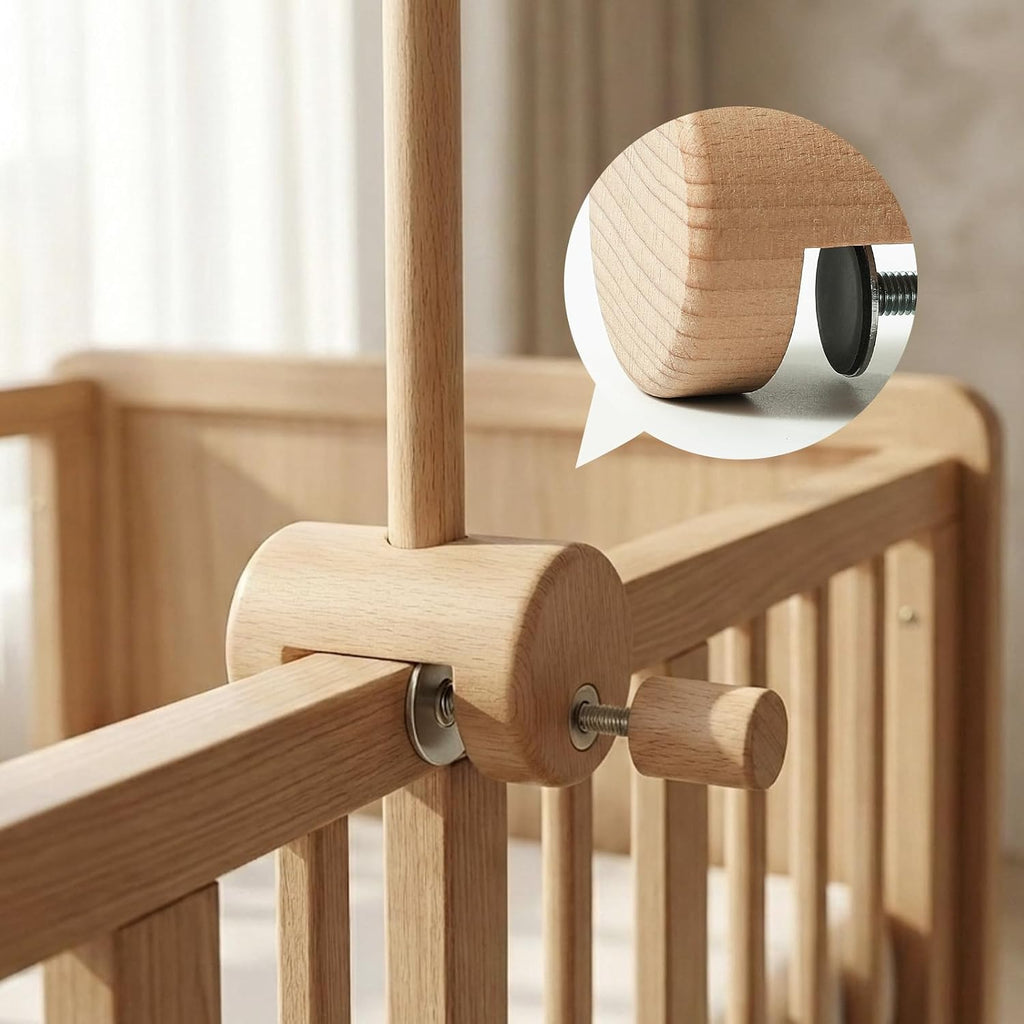 Crib Mobile Arm, 360° Adjustable Wooden Baby Mobile Hanger for Crib
