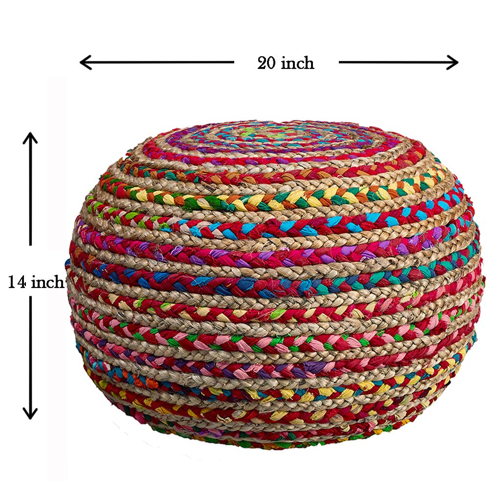 LR Home Resources Boho Beauty Braided Pouf Ottoman, 14" x 20", Multicolor