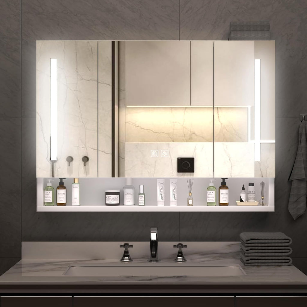 Illuminated Modern Medicine Cabinet with Adjustable LED Lighting and Anti-Fog Mirror, Multi-Tier Storage Organization