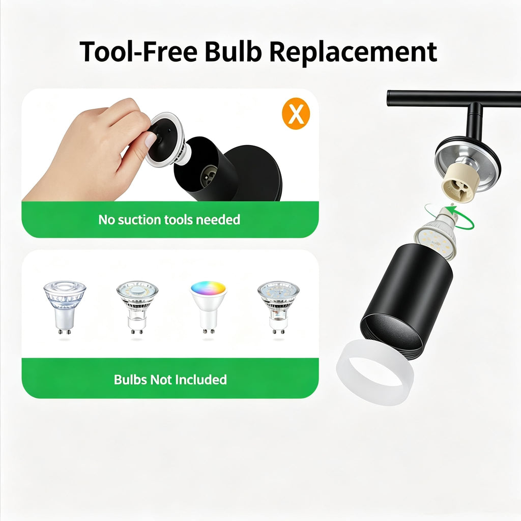 6 Light Black Kitchen Track Lighting Fixtures Ceiling Adjustable Head