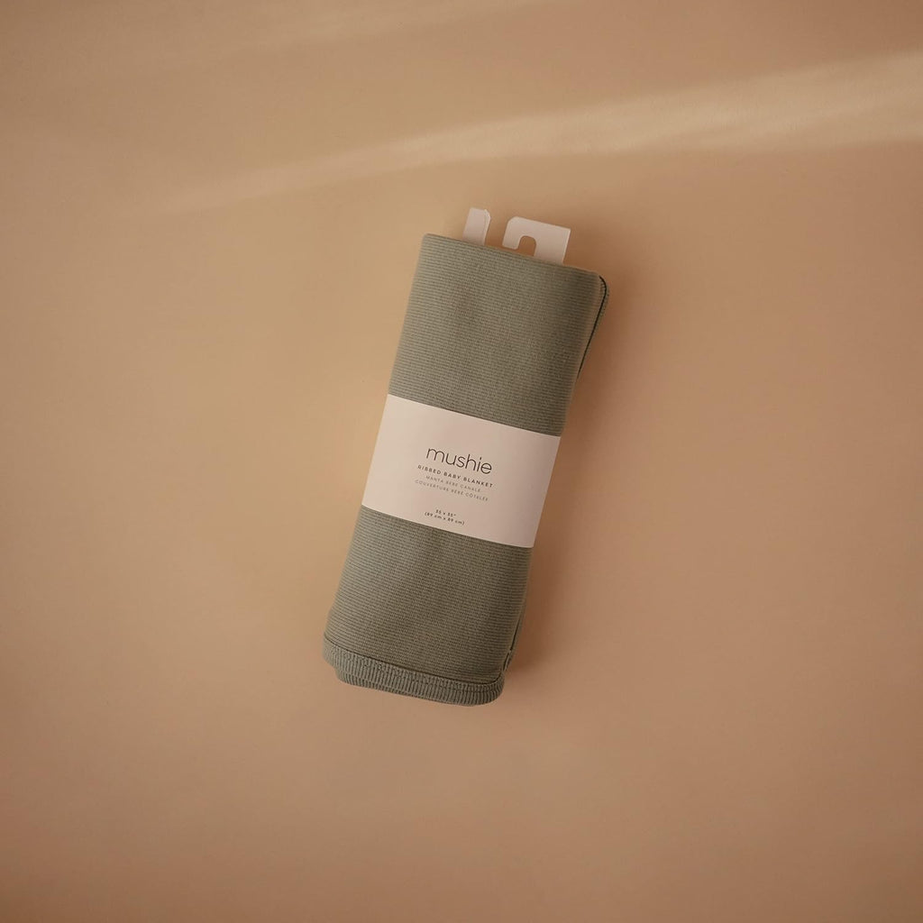 Extra Soft Baby Blanket | Cotton and Elastane Ribbed Receiving Blanket, Swaddle, Stroller | 35x35 Inch (Roman Green)