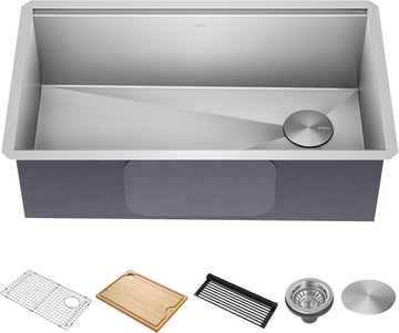 Stainless Steel 32 in Undermount Kitchen Sink KWU110-32 | 16-gauge TRU16 steel, integrated ledge for accessories