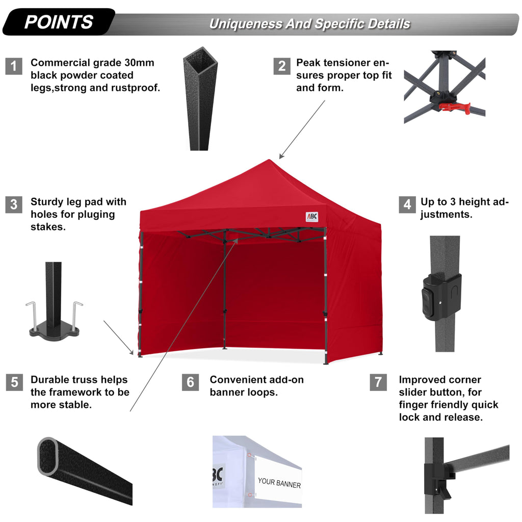 Heavy Duty Easy Pop up Canopy Tent with Sidewalls 10x10, Red
