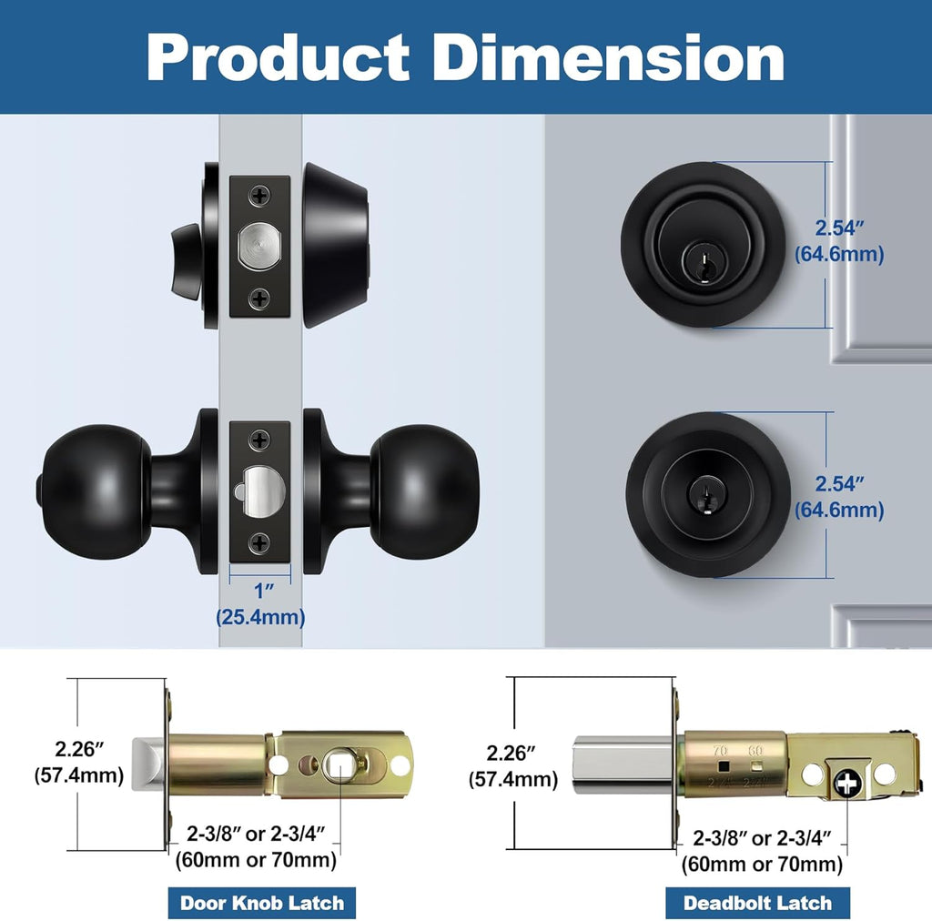 2 Pack Keyed Same Exterior Door Knobs and Single Cylinder Deadbolts Combo Set