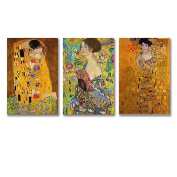 Set of 3 Canvas Prints Wall Art, The Kiss by Gustav Klimt Famous Oil Paintings Reproductions Canvas Art Poster And