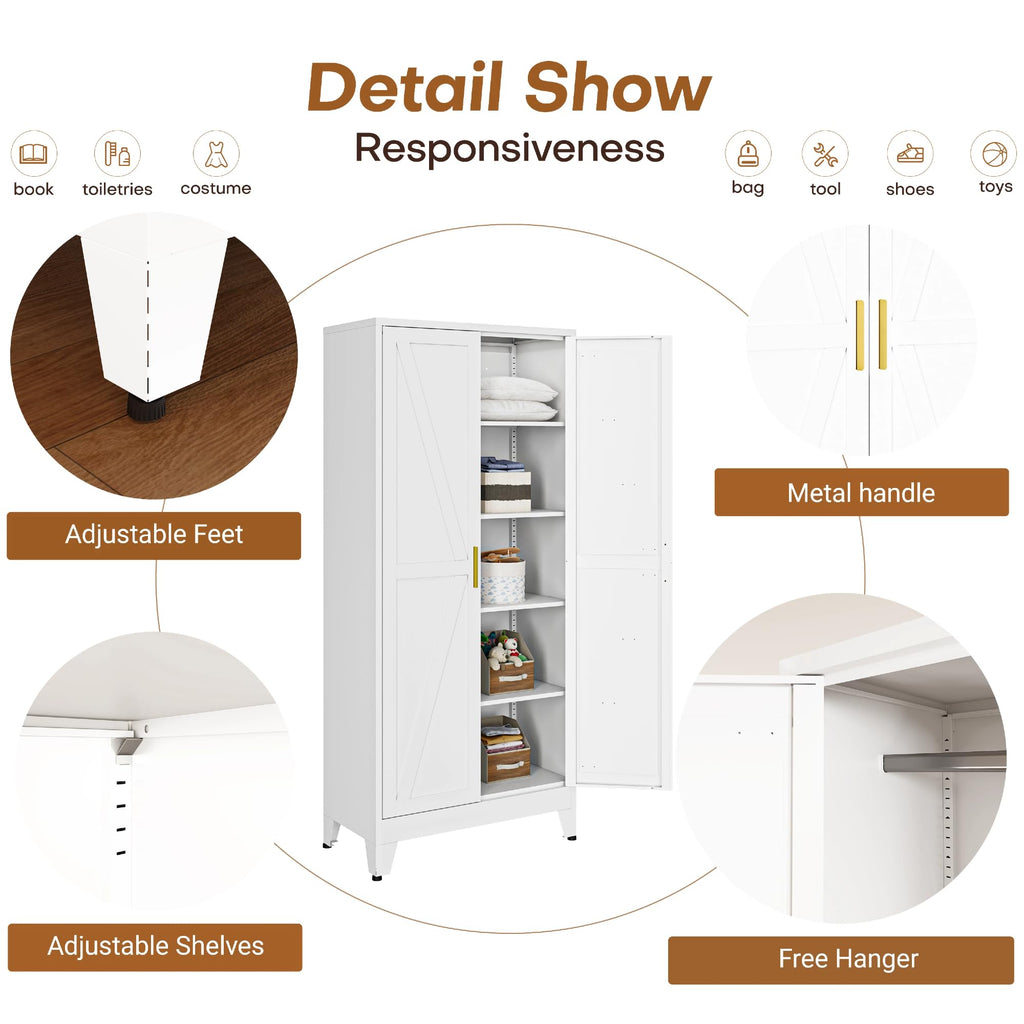 Wardrobe Closet with Doors, Armoire Wardrobe Closet with 4 Shelves