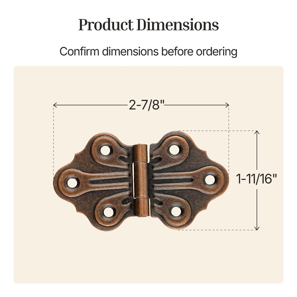 Antique Copper Butterfly Hinges - 2-7/8" x 1-11/16" - Pack of 2 - Decorative Surface Mount Hinges for Cabinet Doors