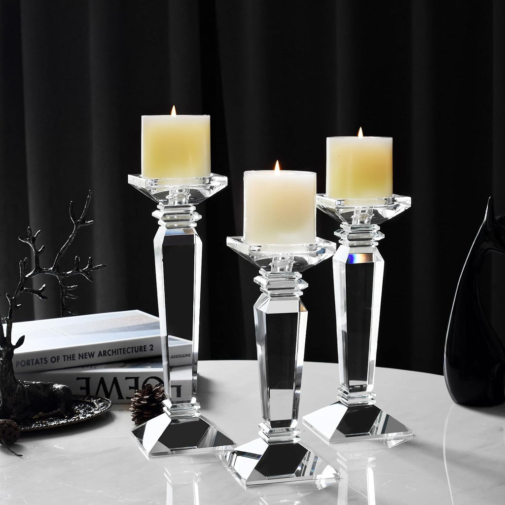 Crystal Candlestick Holders Hand Cut Crystal Taper/Pillar Candle Holders, Table Centerpieces for Party Wedding