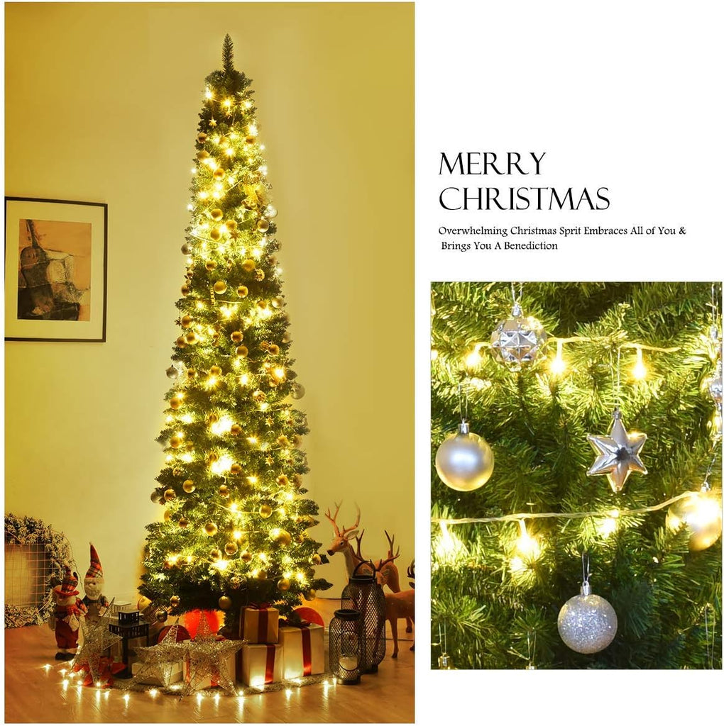 Artificial Pencil Christmas Tree, Premium Hinged Pine Tree with Solid Metal Legs, Perfect , Shops and Holiday