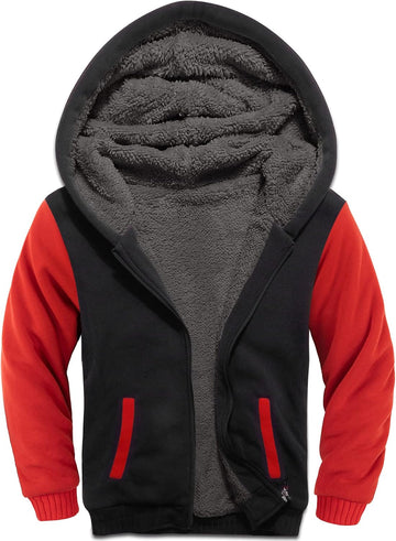 Boys Hoodie Zip Up Fleece Lined Jacket Kids Warm Sherpa Hooded Sweatshirts