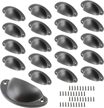 20 Pack Cabinet Bin Cup Pulls Black Half Moon Drawer Pulls, 2-5/8 Inch / 67mm Hole Center Dresser Pull Hardware Shell
