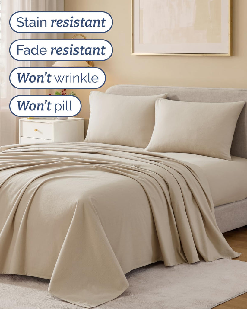 Cotton Flannel Bed Sheet Set - 100% Cotton Flannel Sheets - Cream