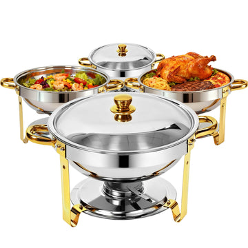 6QT Round Chafing Dishes for Buffet -4 Pack Food Warmers for Parties