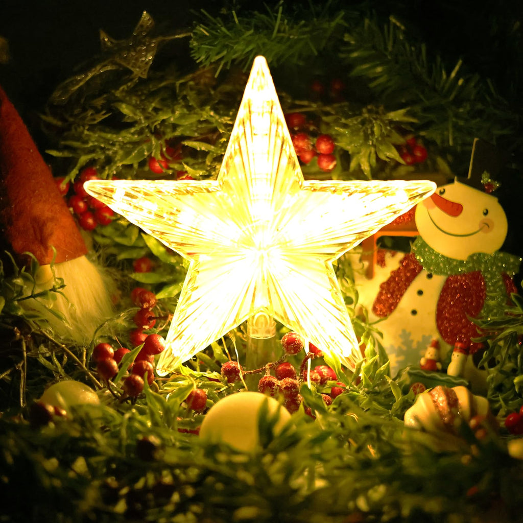 Christmas Tree Topper Star Warm White Light, Star Tree Topper for Christmas Tree Decoration Xmas Tree Topper with 30