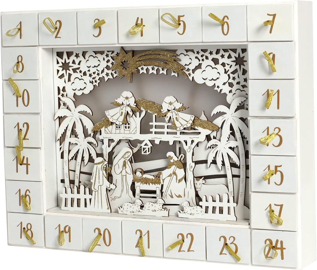 Christmas Wooden Advent Calendar with 24 Drawers to Fill Small Gifts with LED Lights Countdown to Christmas Tabletop