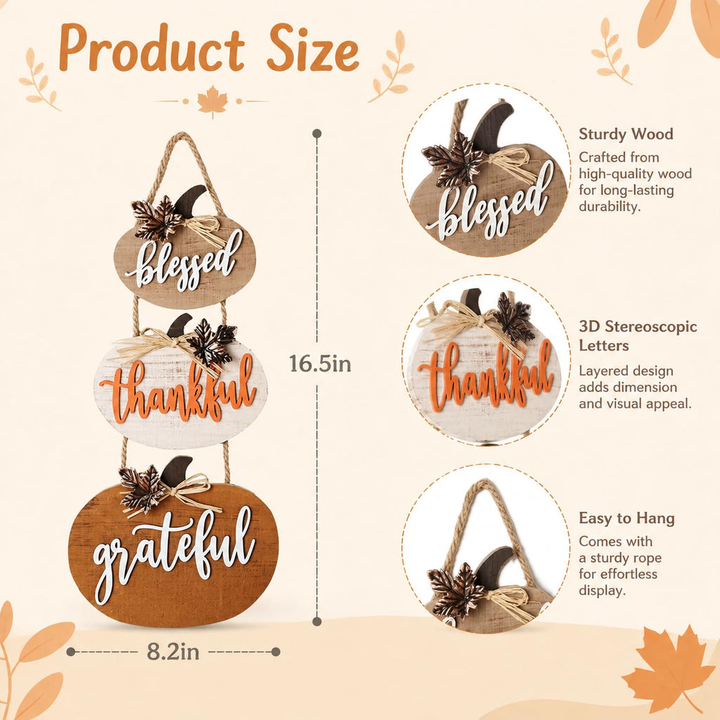 Fall Decorations Pumpkin Wall Signs Wooden Blessed Thankful Decor