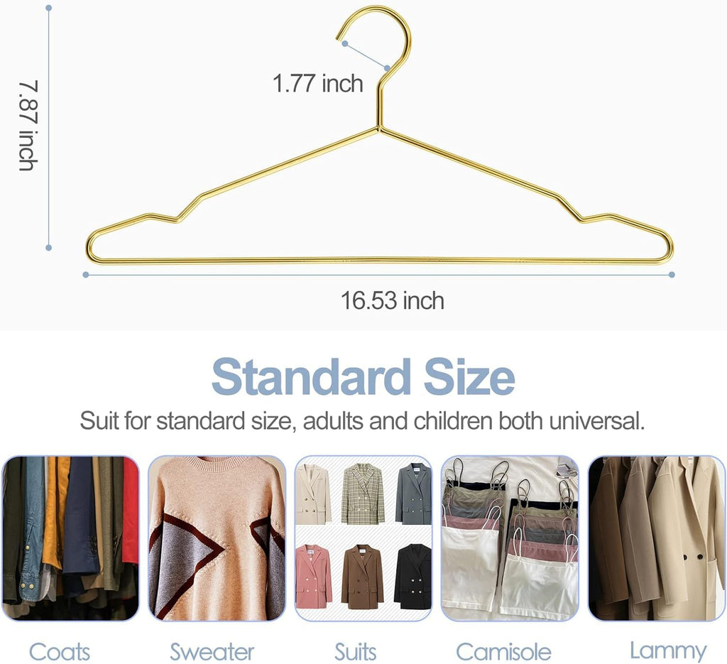 Gold Metal Wire Hangers 60 Pack with Notches, Heavy Duty