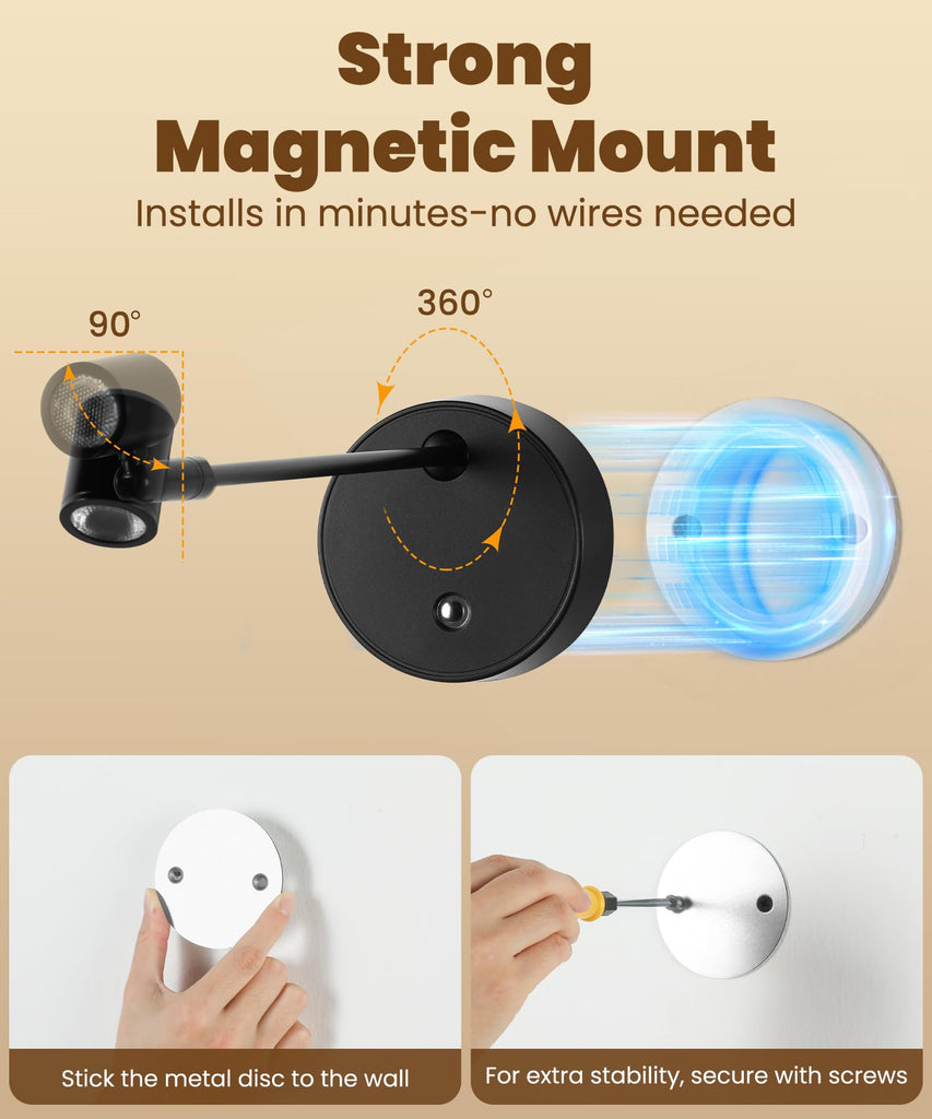Wireless Battery Operated Picture Light for Wall, 3 Color LED Art Lighting for Paintings, Magnetic Rechargeable
