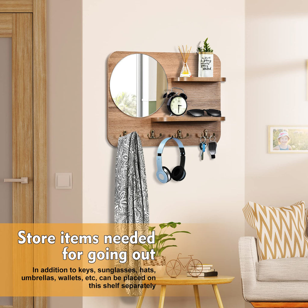Key Holder for Wall with Shelf & Mirror Decorative Entryway Hook