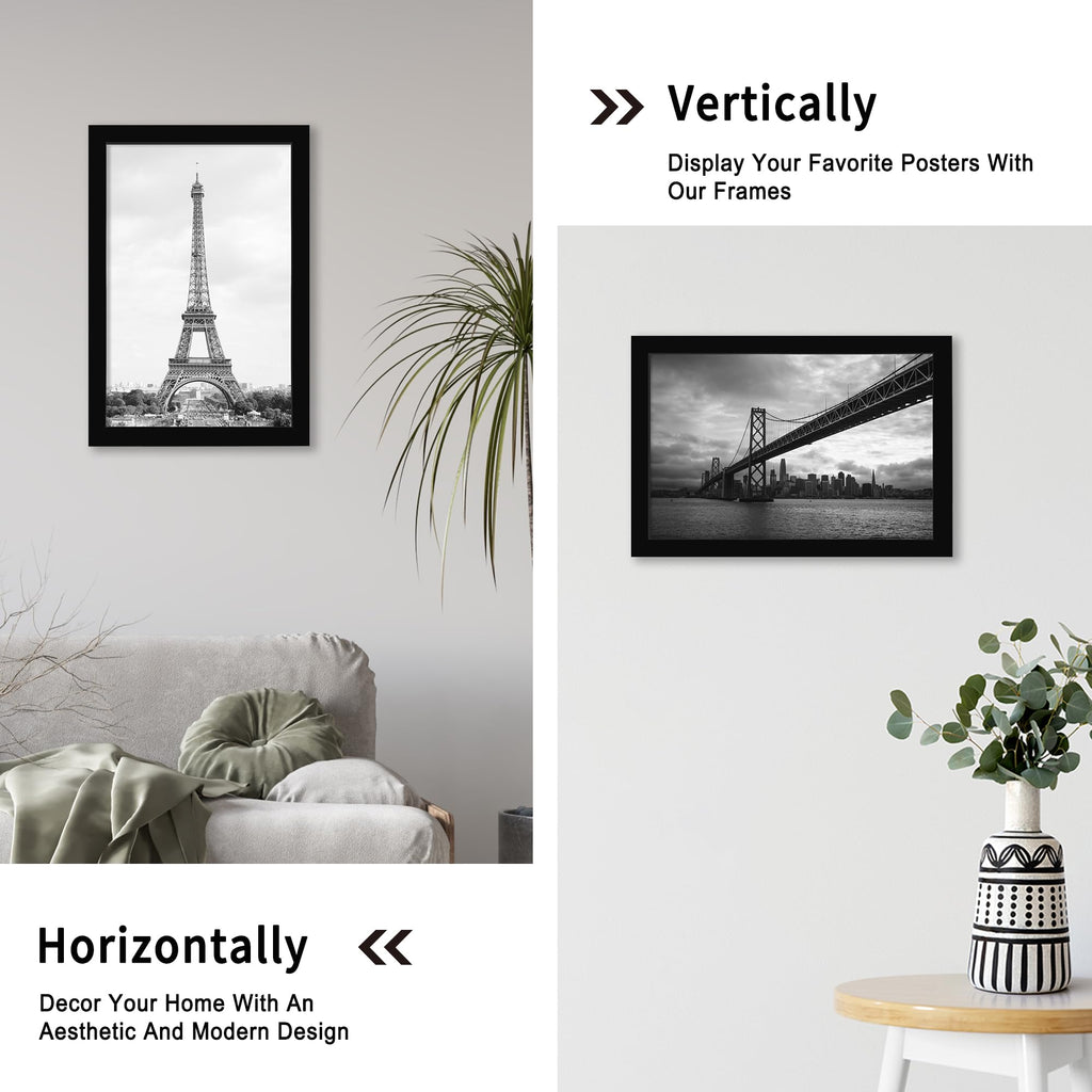 11x17 Picture Frame with Plexiglass - Wooden Poster Frame for Photo Wall Gallery Mounting (Pure Black, Set of 2)