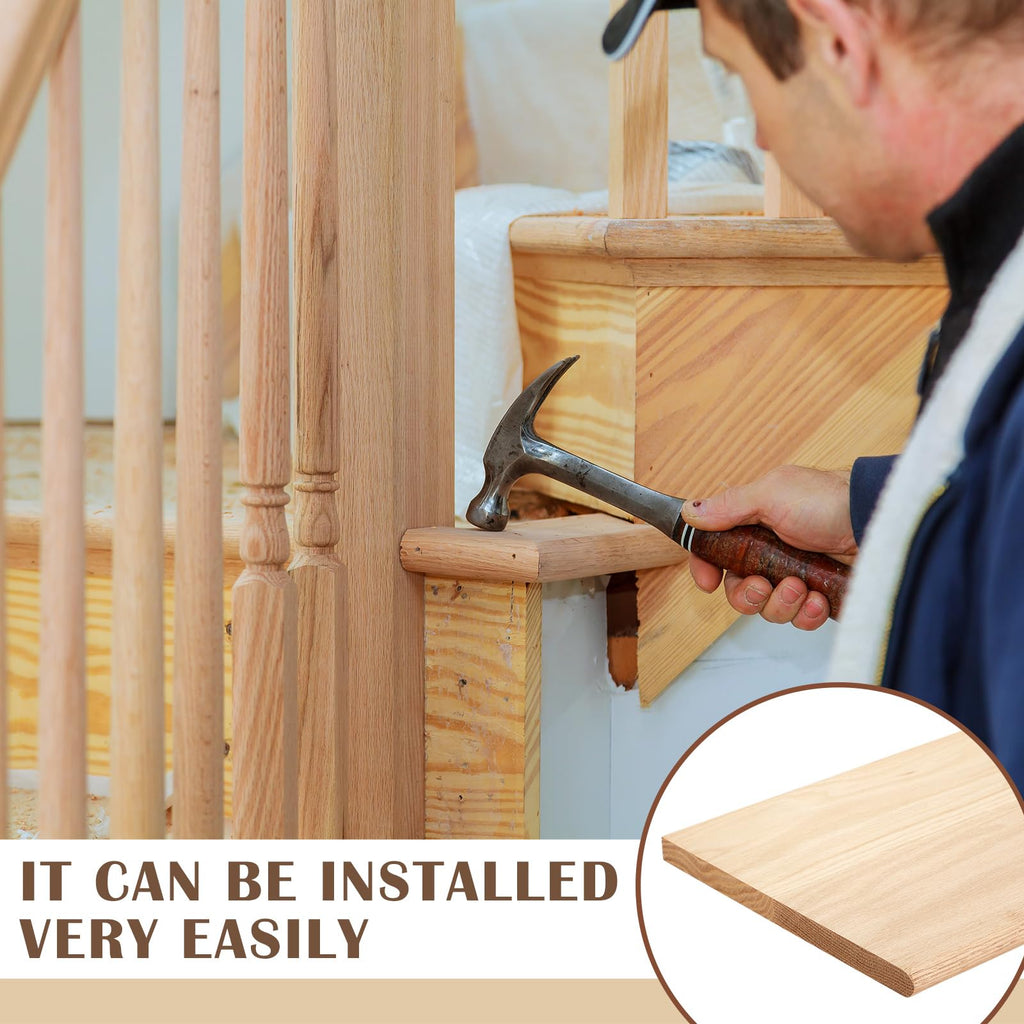 2 Pack Fas-Grade Solid Red Oak Stair Treads, Unfinished Bullnose Stair Treads, 60 x 11.5 x 3/4 Inch, Pre-Sanded
