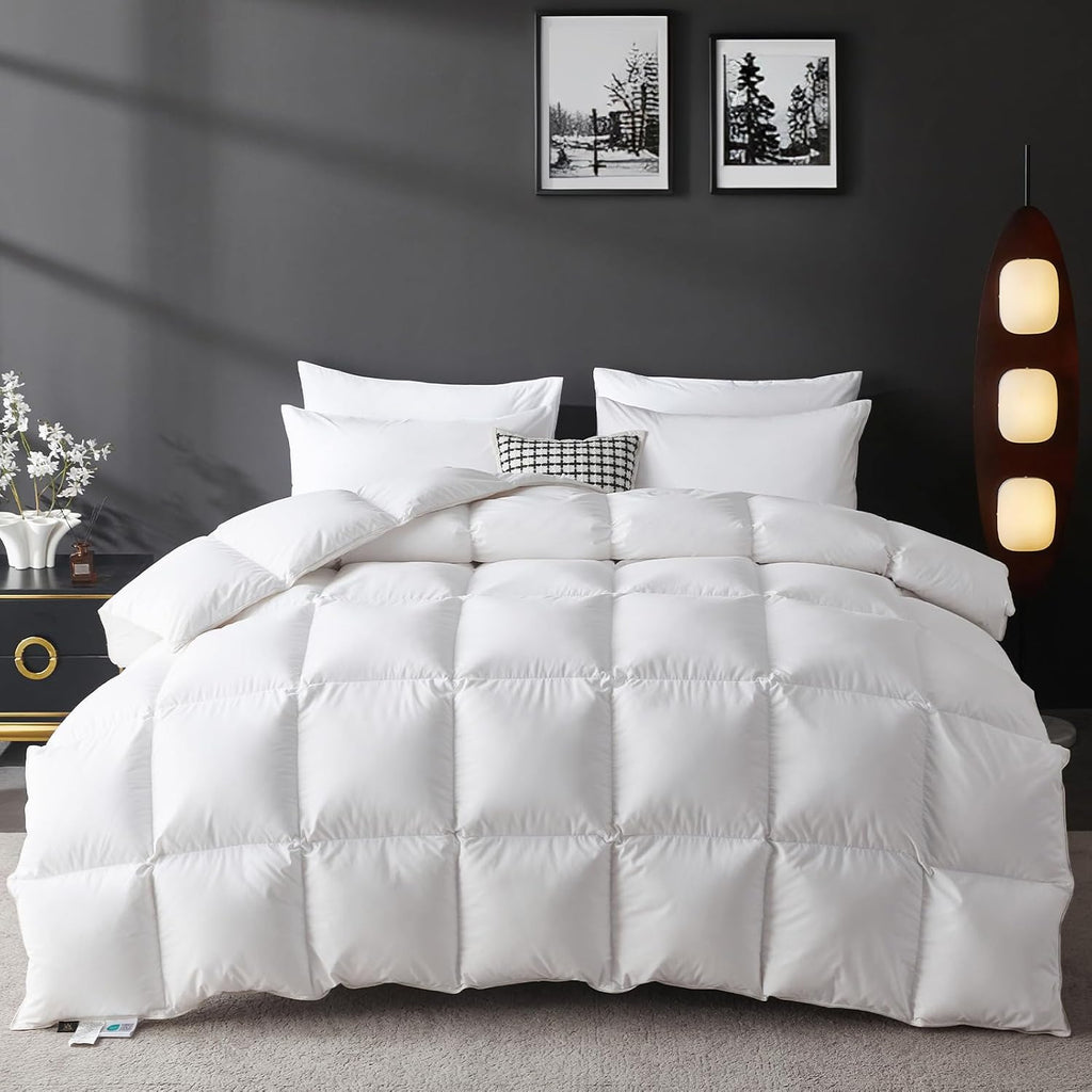 Organic 75% Down Fiber Comforter King,850+FP,1200TC,Extra Fluffy,Hotel Style,Luxury Ultra Soft All S
