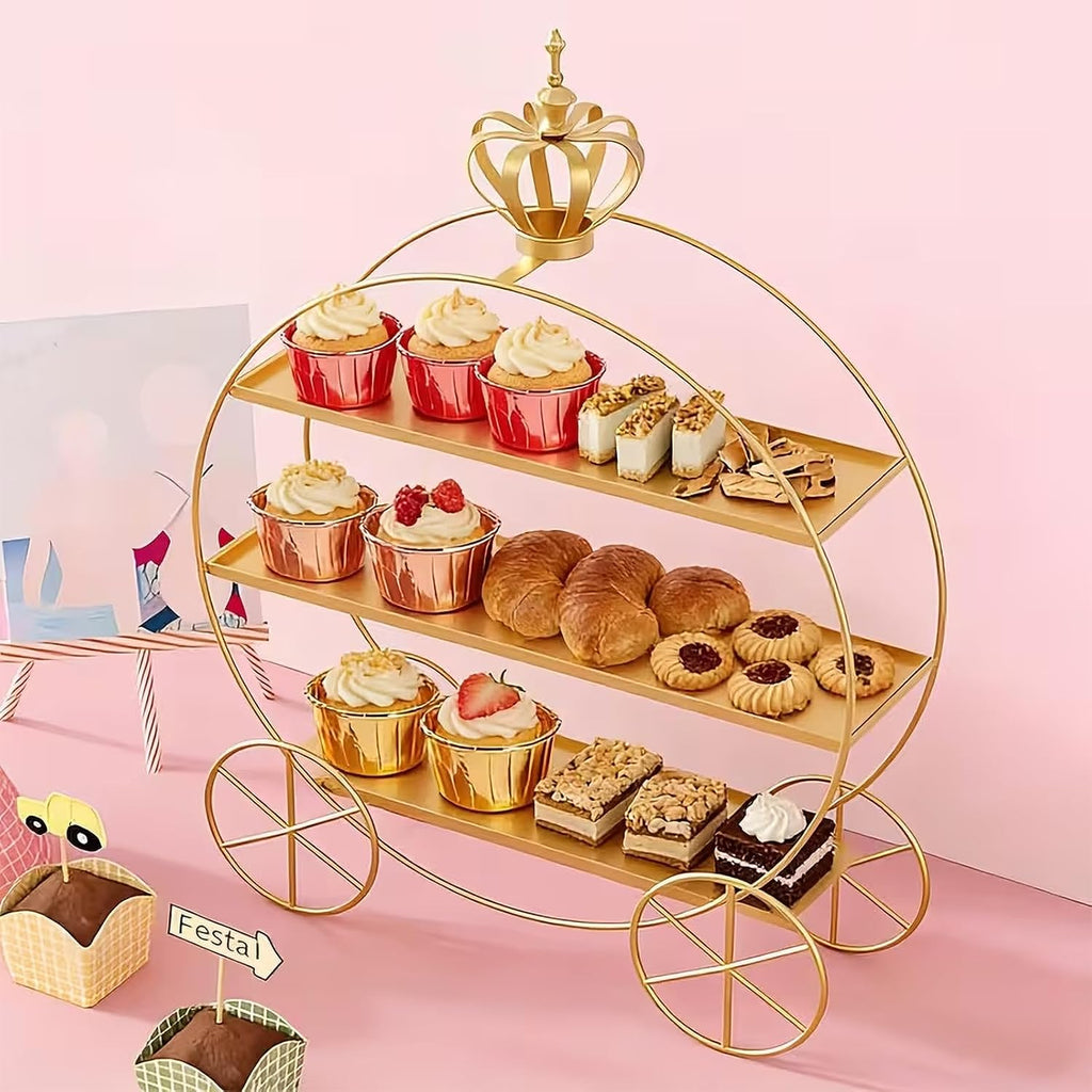 3-Tier Gold Cupcake Stand for Weddings & Parties - Tiered Serving Tray Crown Dessert Table Display Stand Holder